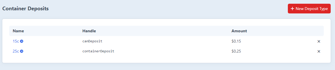 Deposit Type Listing